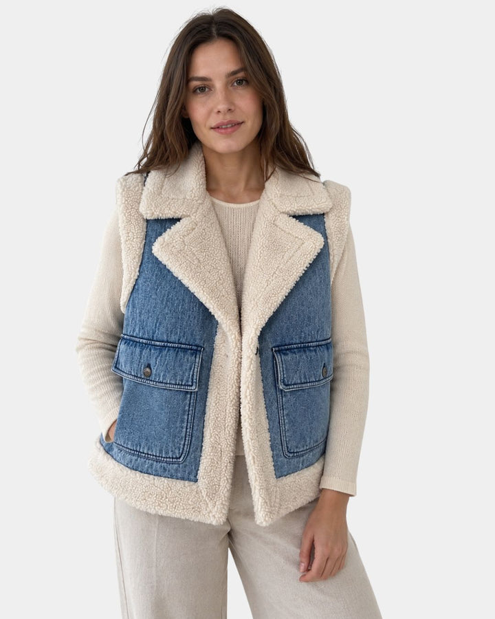 Sylianne | Vintage Denim Gilet with Fur Lining