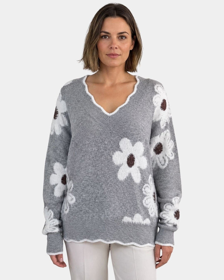PAULA | ELEGANT FLORAL KNIT WITH V-NECK