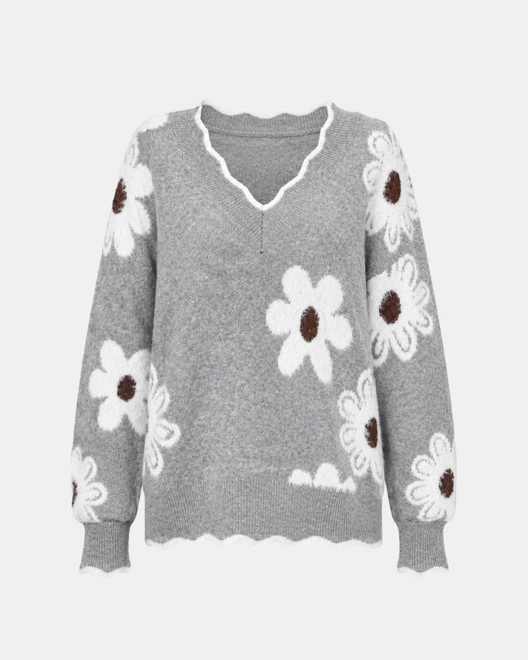 PAULA | ELEGANT FLORAL KNIT WITH V-NECK