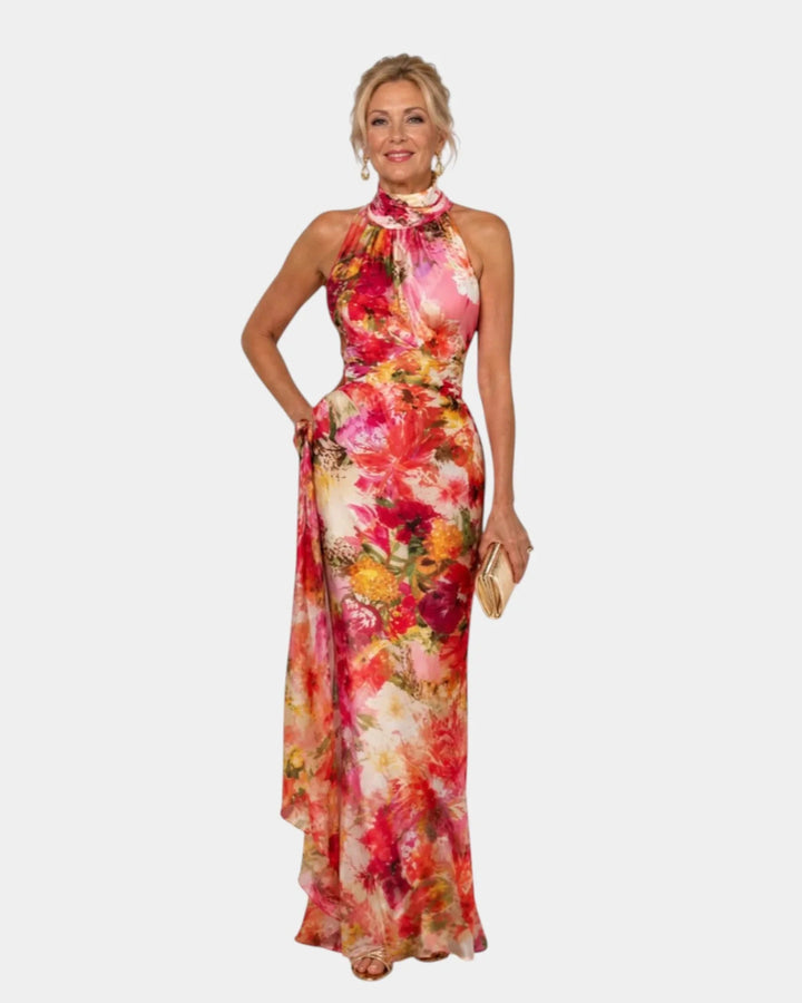 Cyanelle | Floral Maxi Dress with Halter Neck