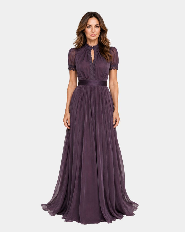 Tiphaine | Dress with a neckline and chiffon lace finishes