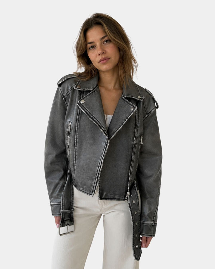 Ambrésia | Washed Faux Leather Jacket for Women