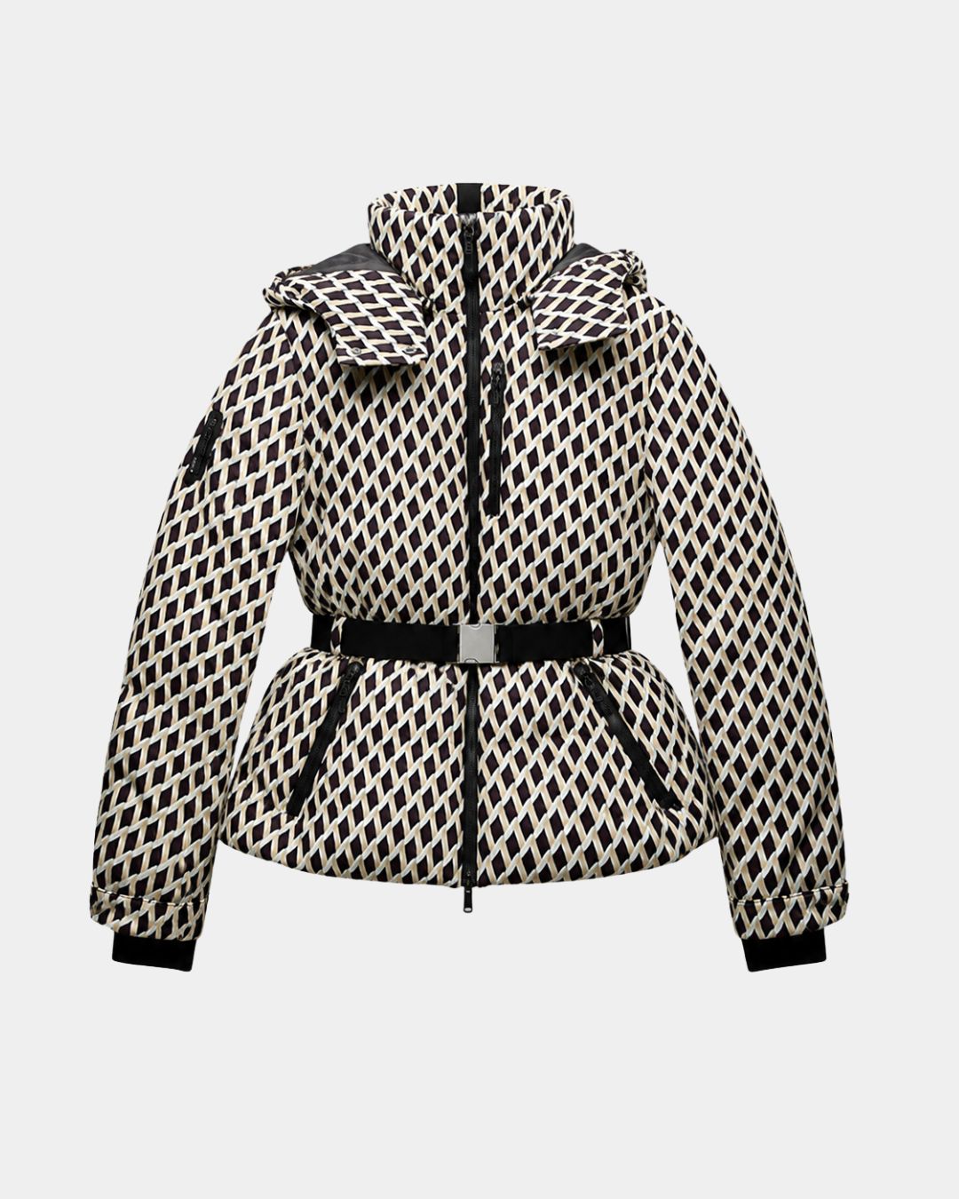 Élodiane | Beige quilted jacket with patterns and belt