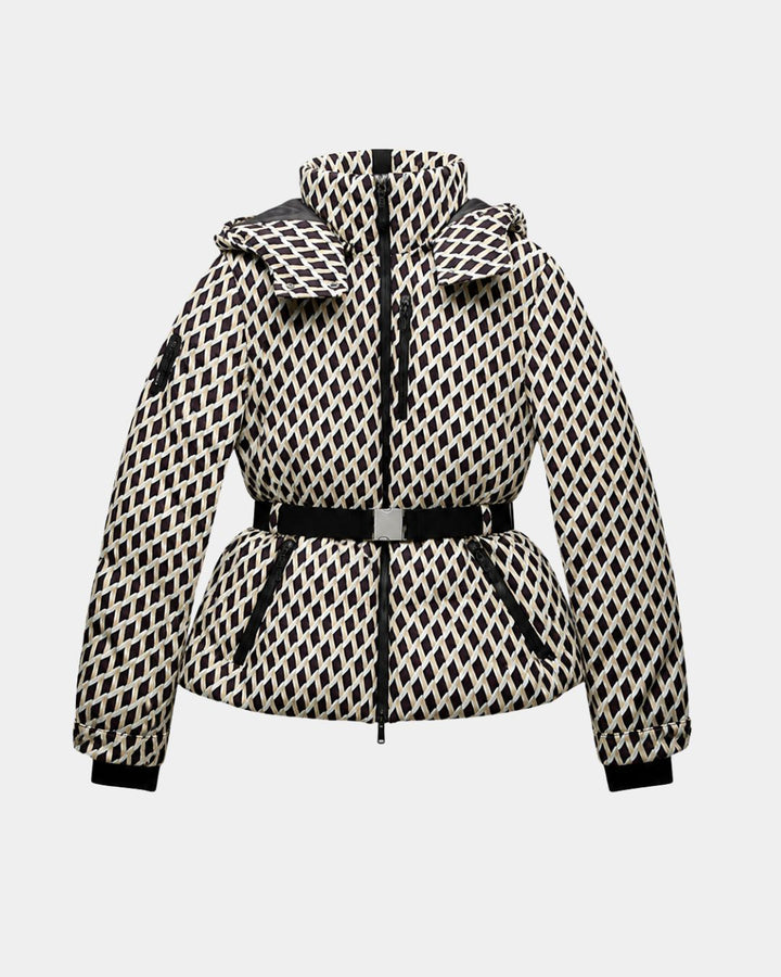 Élodiane | Beige quilted jacket with patterns and belt