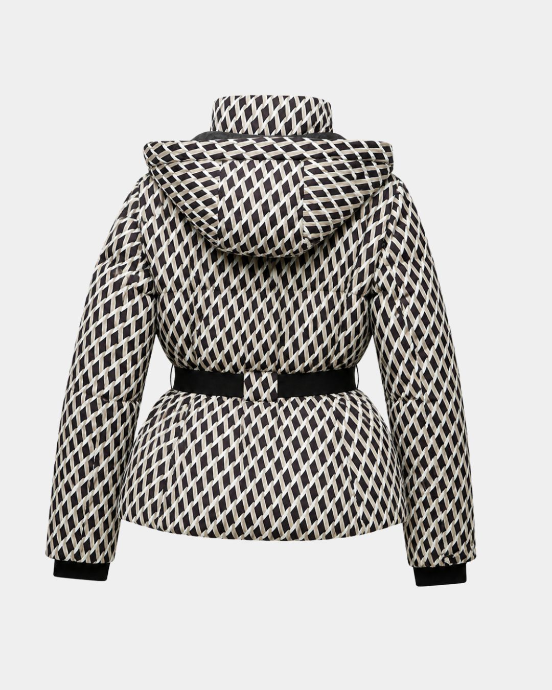 Élodiane | Beige Padded Jacket with Patterns and Belt