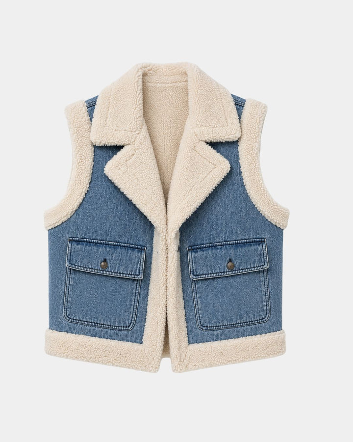 Sylianne | Vintage Denim Gilet with Fur Lining