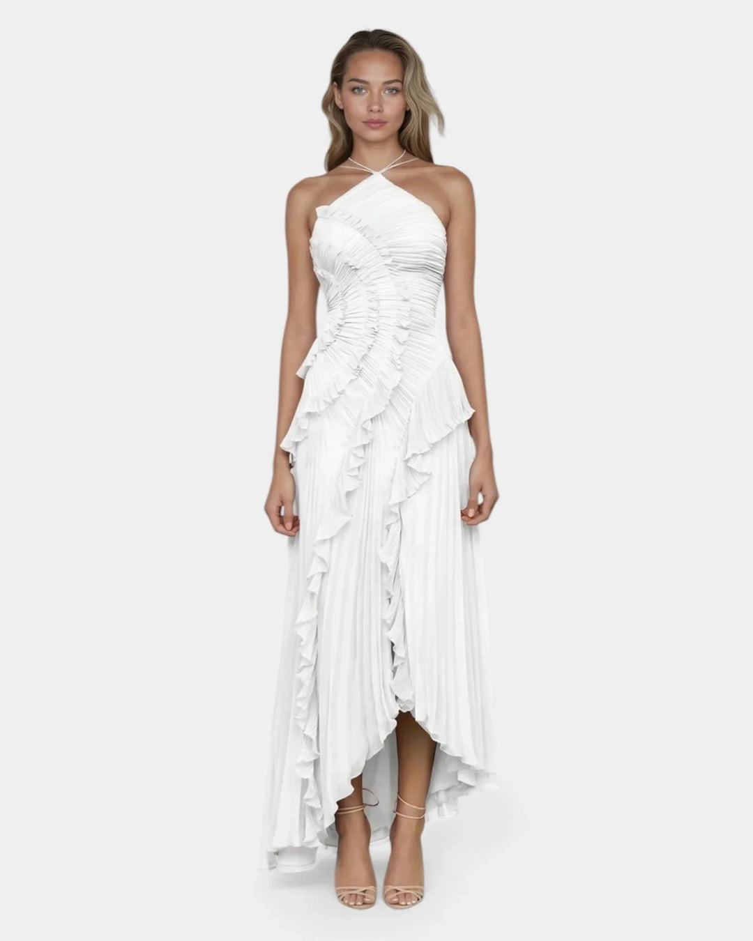 Feodora I Asymmetrical Maxi Dress in Lavender with Ruffles
