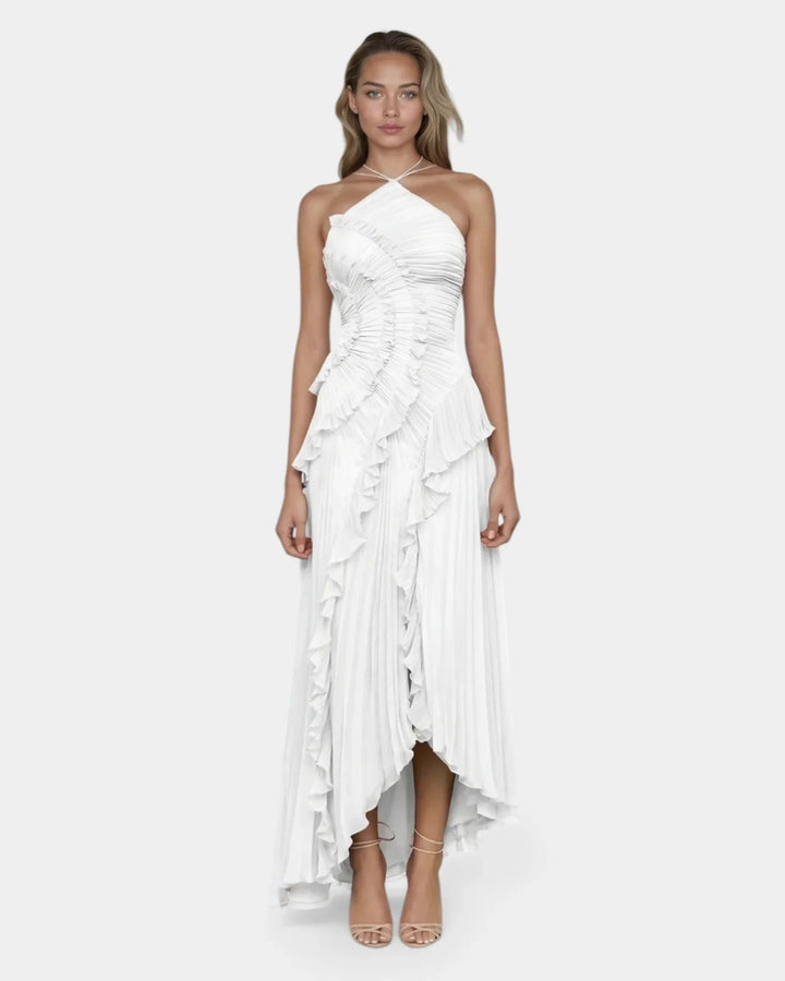 Feodora I Asymmetrical Maxi Dress in Lavender with Ruffles
