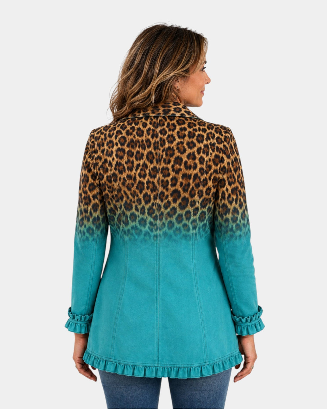 Mercedes | Leopard Gradient Blazer Jacket with Ruffles