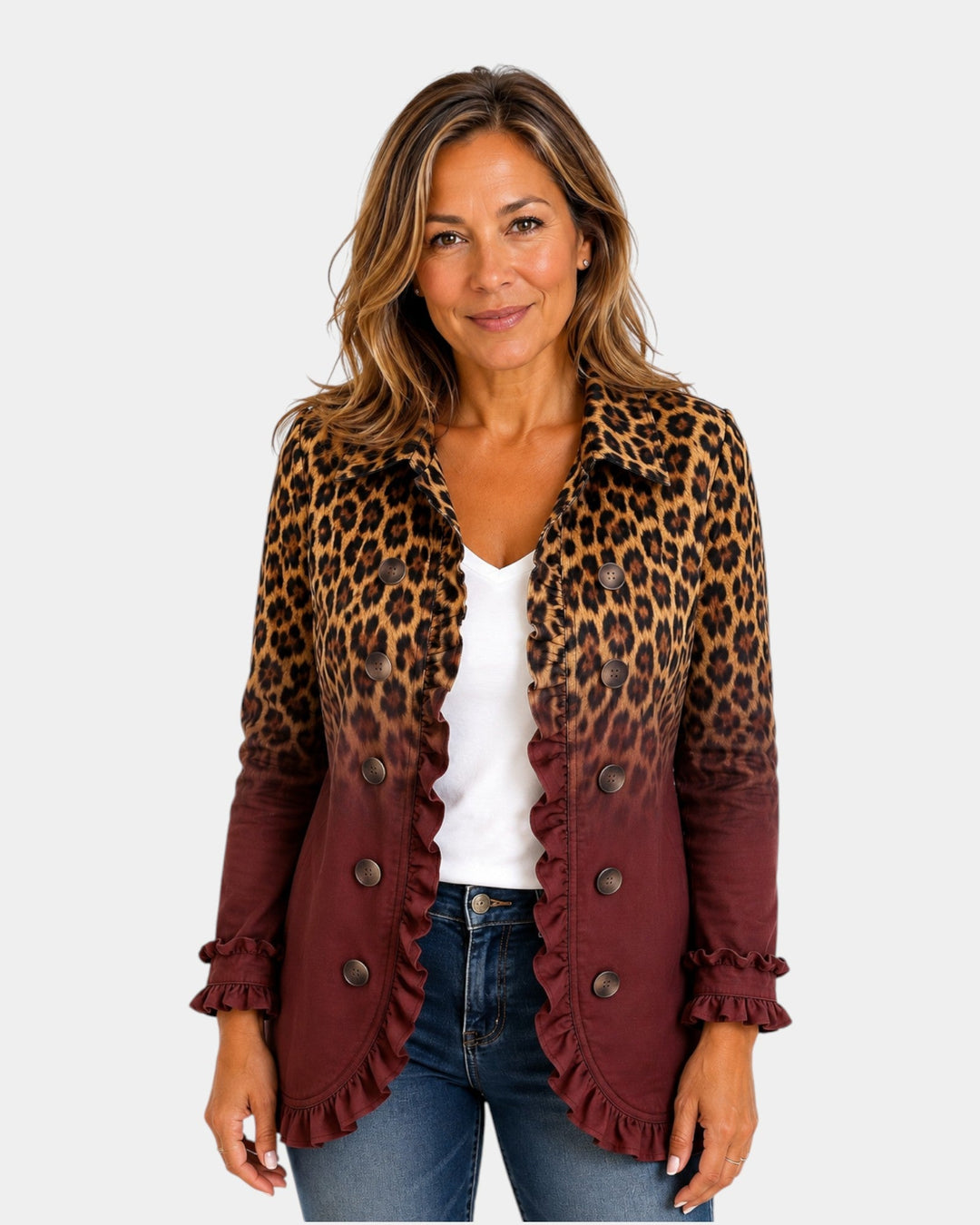 Mercedes | Leopard Gradient Blazer Jacket with Ruffles