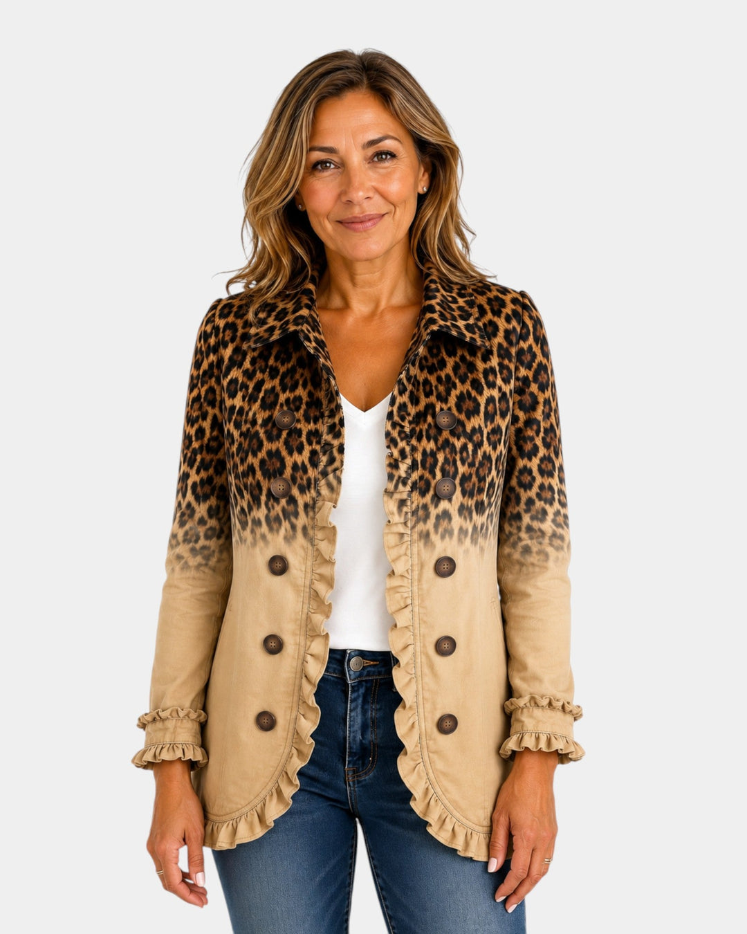 Mercedes | Leopard Gradient Blazer Jacket with Ruffles