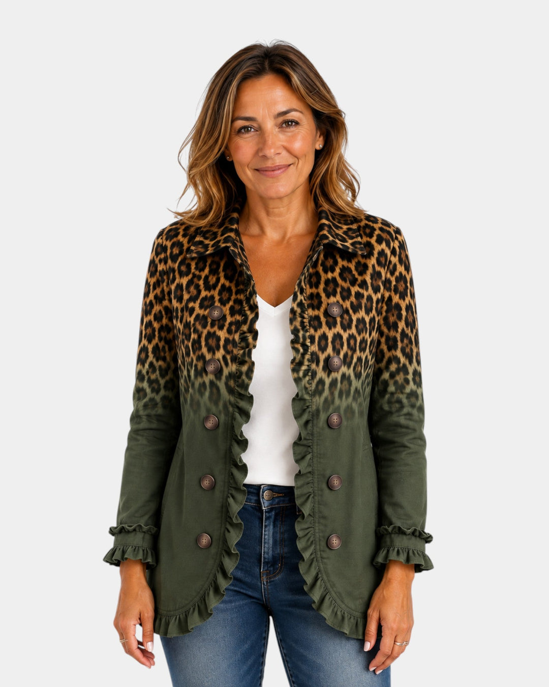 Mercedes | Leopard Gradient Blazer Jacket with Ruffles