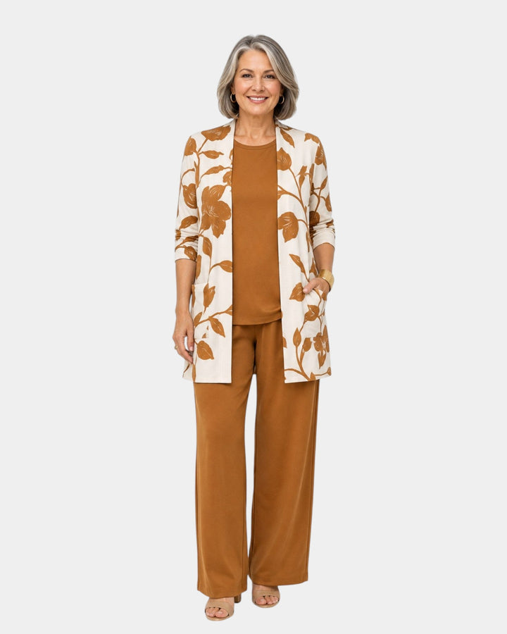 Pearl | Three-Piece Camel Floral Ensemble