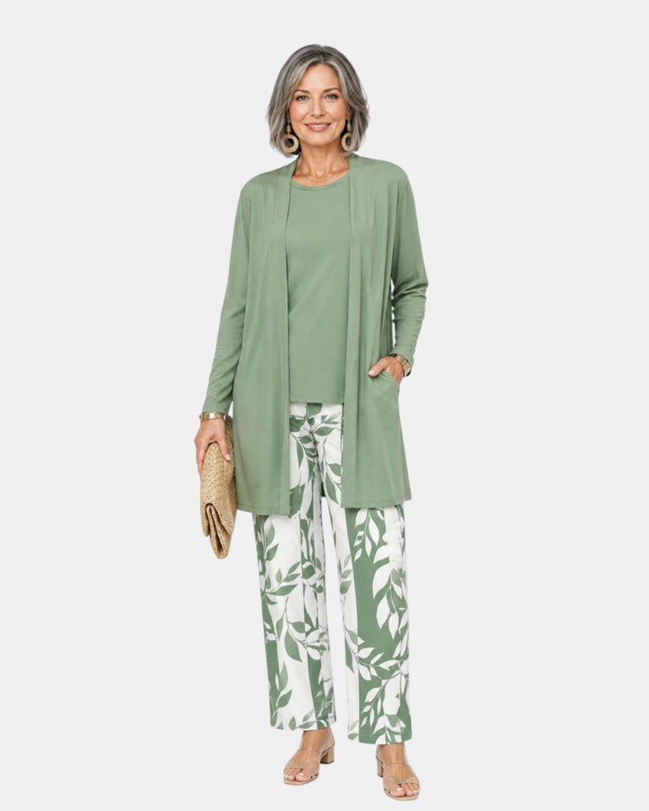 Sylvia | Three-Piece Sage Leaf Print Set