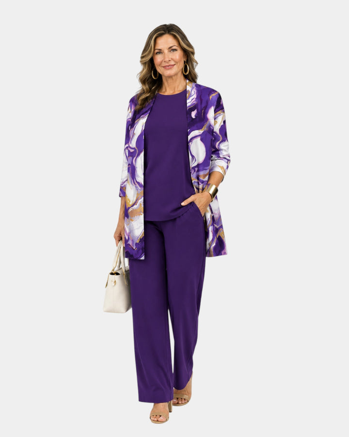 Olive | Three-Piece Set with Purple Swirl Print