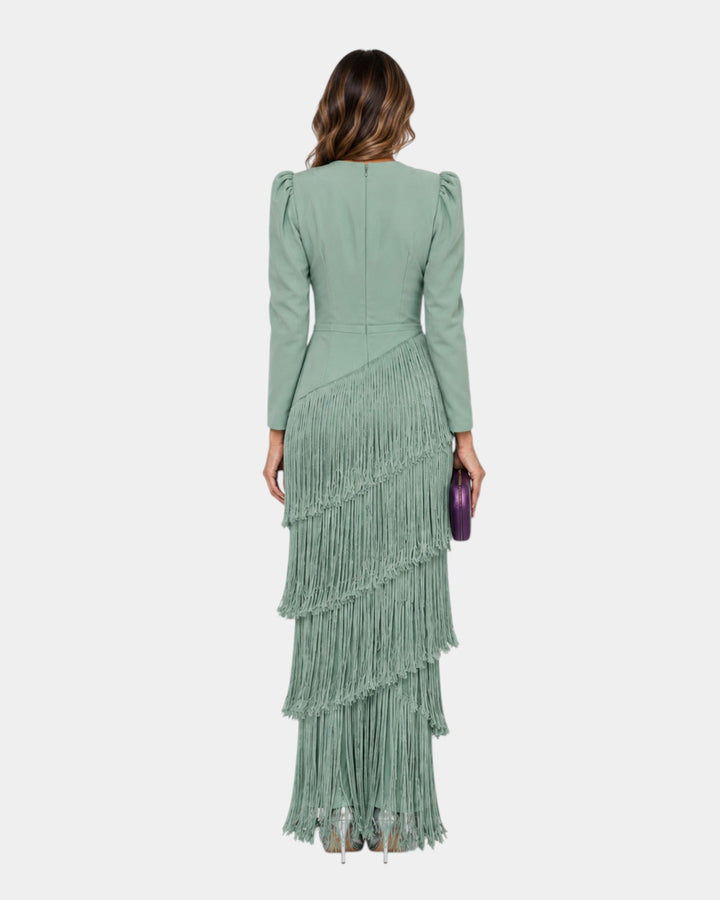 Eulalie | Elegant Midi Dress with Fringe Sleeves