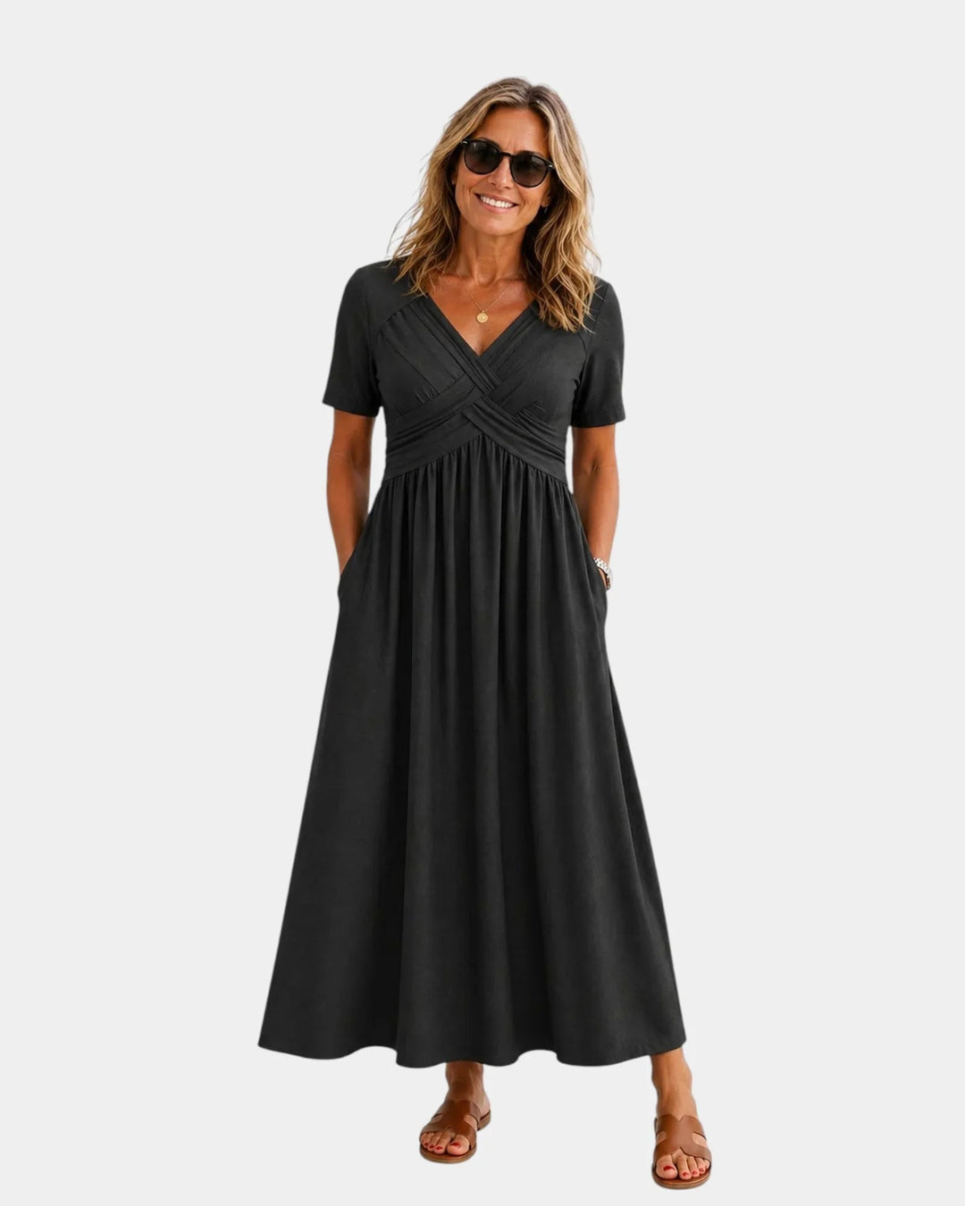Adriennette | Dress with Crossed V-Neck and Pockets