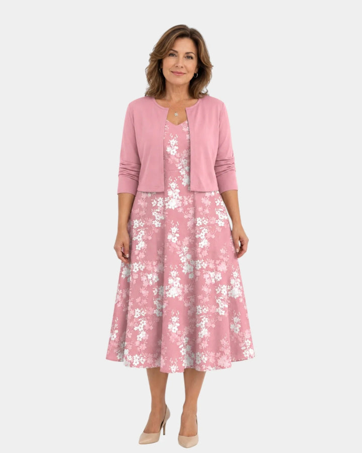 Guilaine | Floral Dress and Lightweight Cardigan Set
