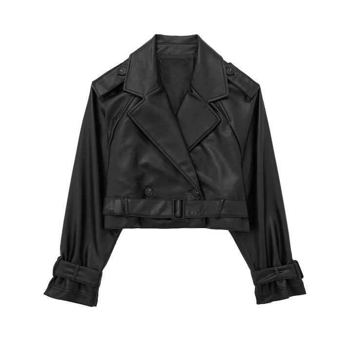 Aigline | Short Faux Leather Trench Coat