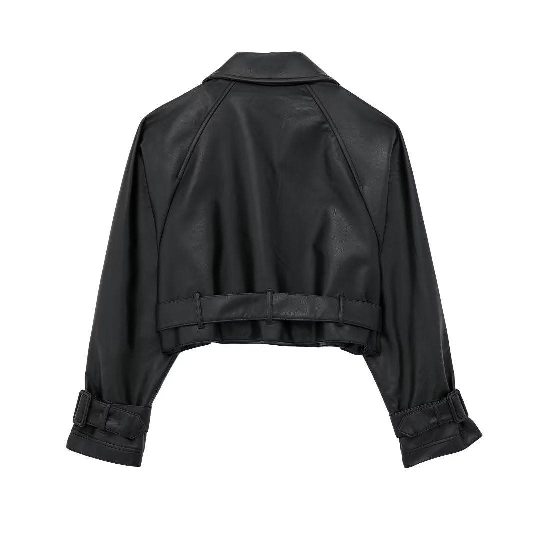 Aigline | Short Faux Leather Trench Coat
