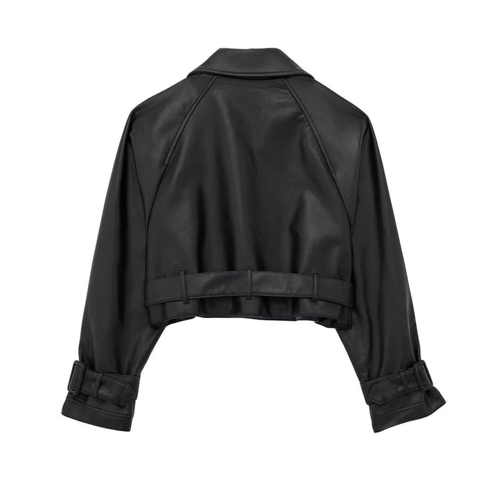 Aigline | Short Faux Leather Trench Coat