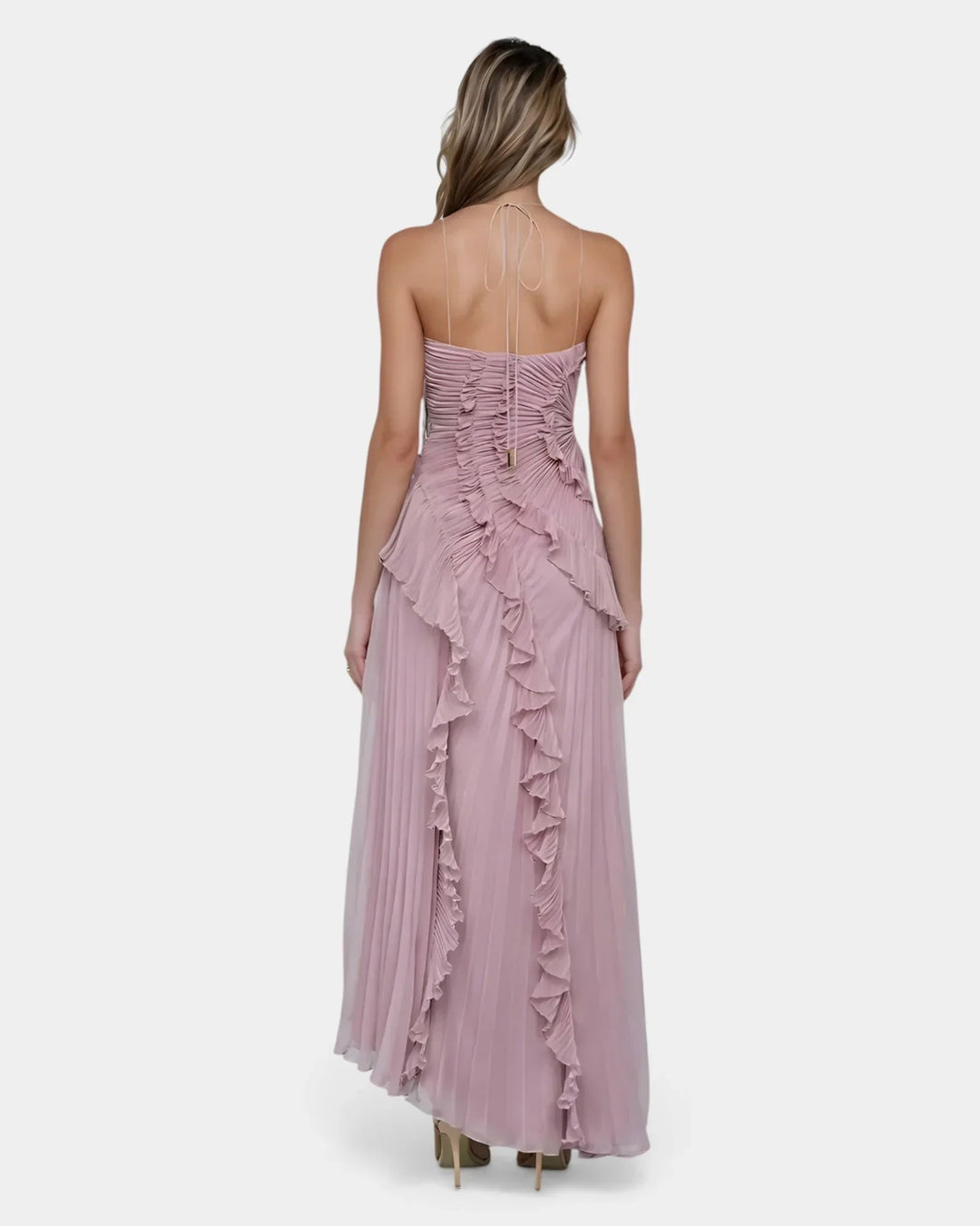 Feodora I Asymmetrical Maxi Dress in Lavender with Ruffles