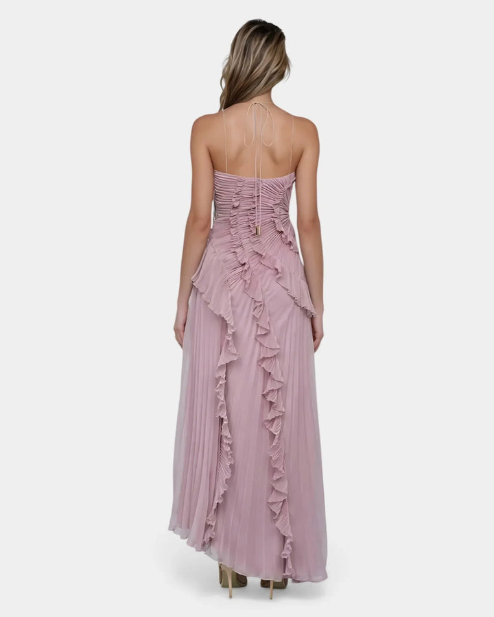 Feodora I Asymmetrical Maxi Dress in Lavender with Ruffles