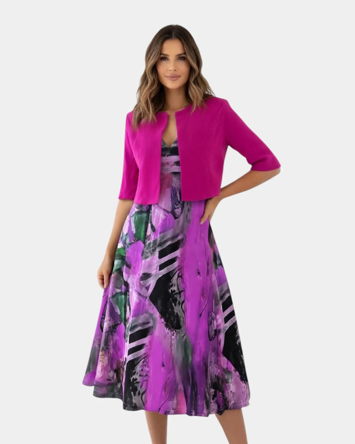Stacy | Fluid Printed Midi Dress with Matching Bolero