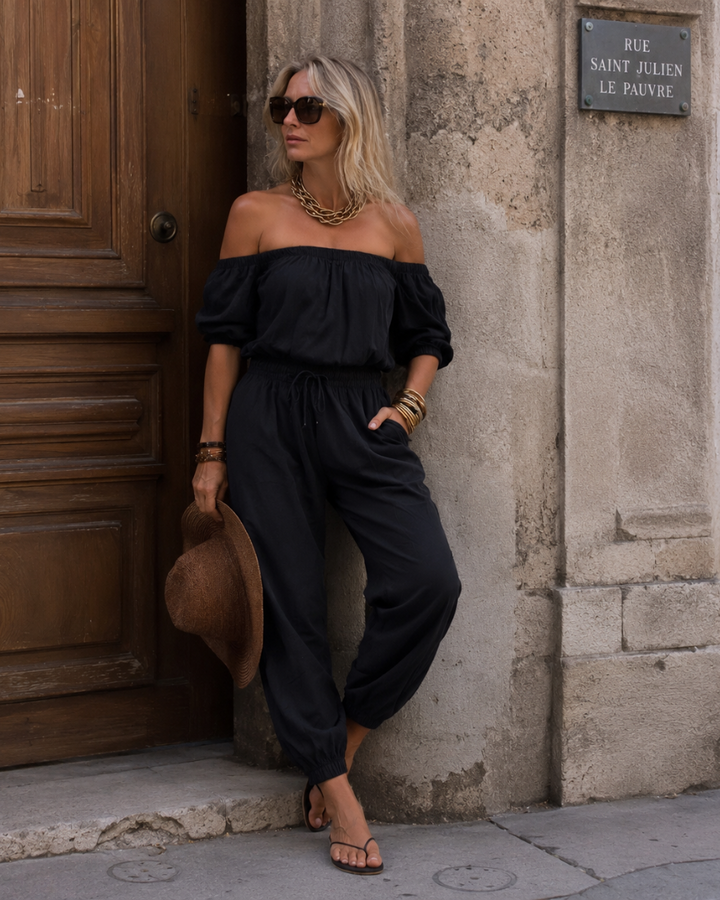 Brunissonne | Sleeveless Jumpsuit with Off-the-Shoulder Design