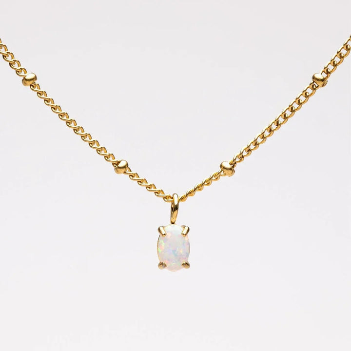 Marion | Gold Beaded Necklace with Opal Pendant