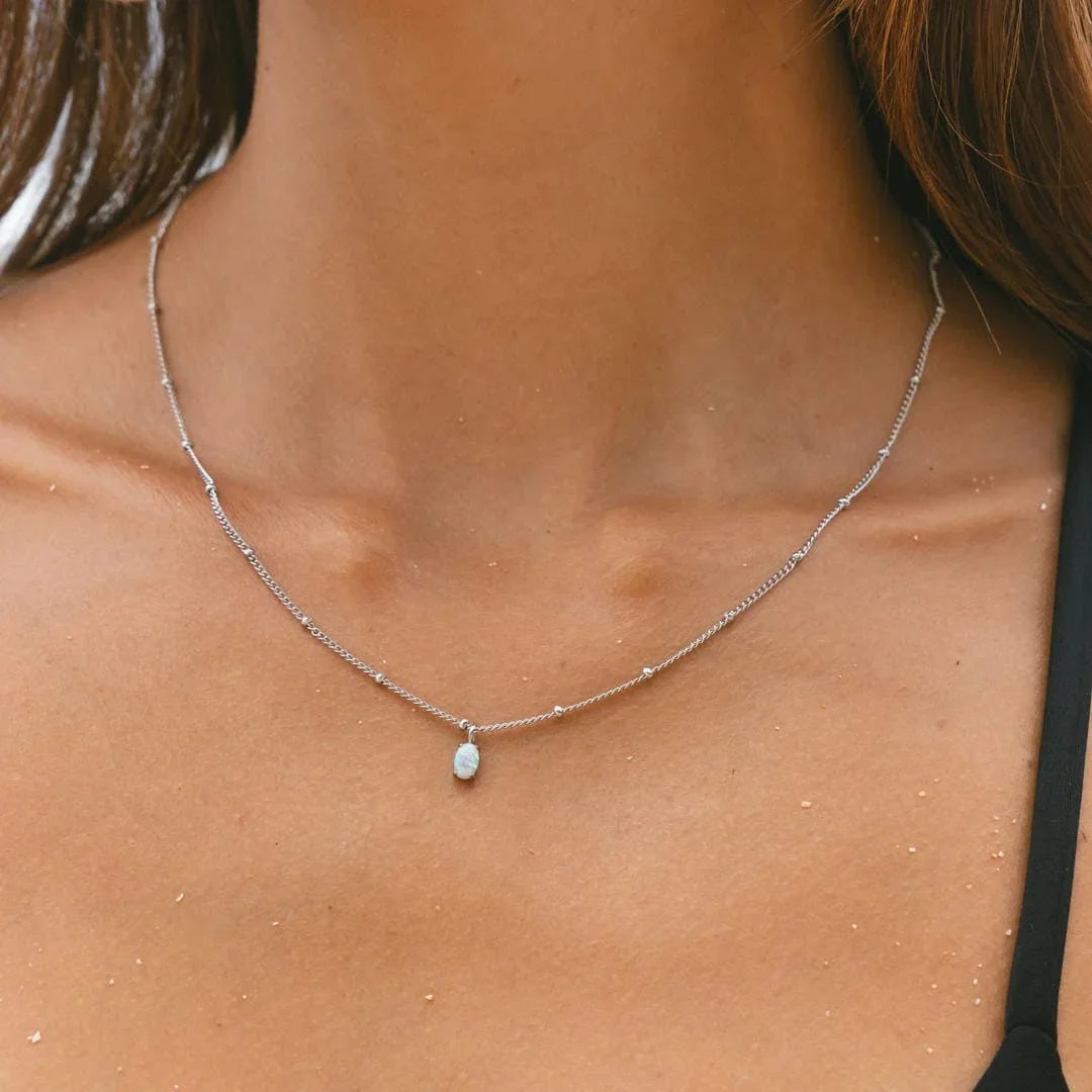 Marion | Gold Beaded Necklace with Opal Pendant